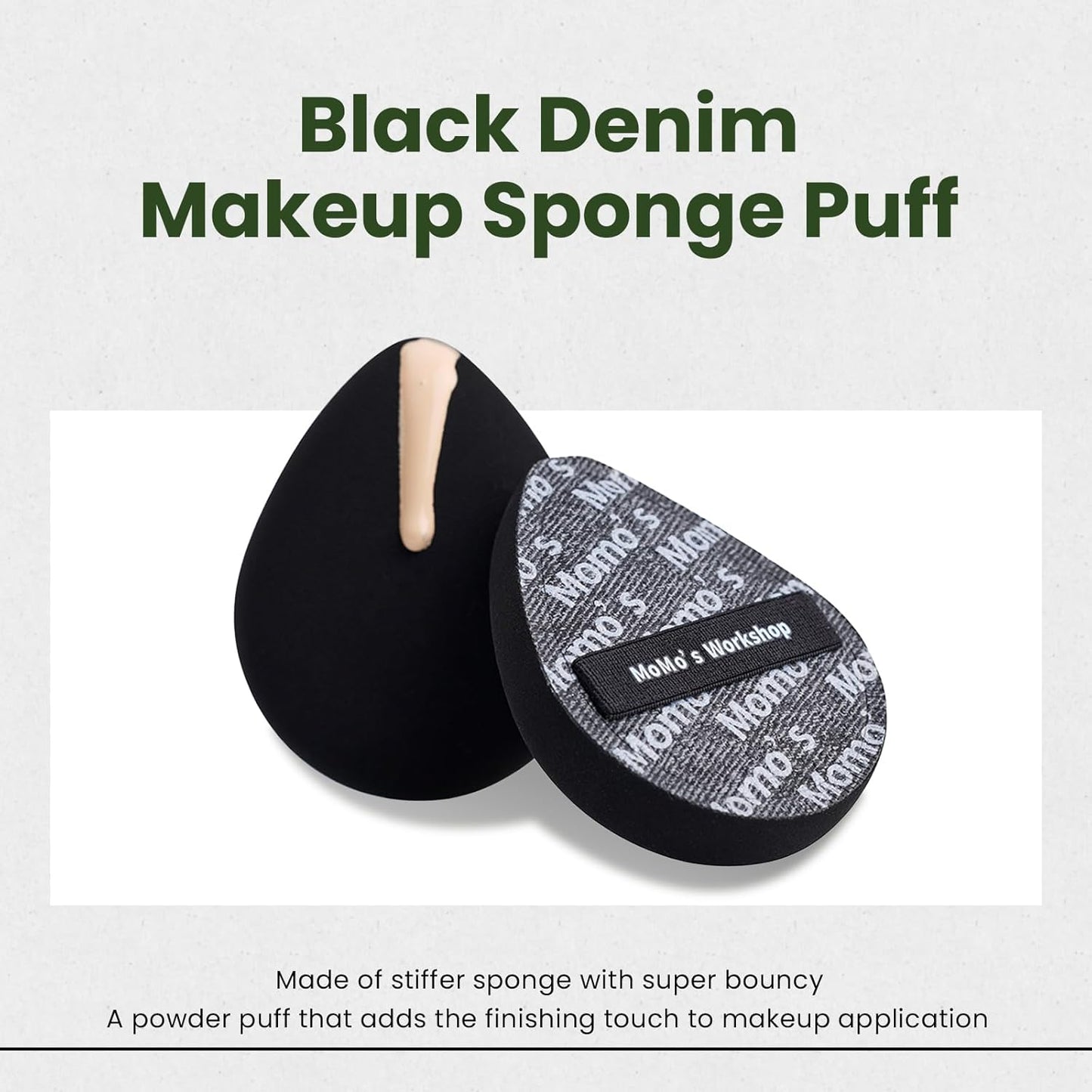 Black Denim Makeup Sponges,Blender Sponges for Foundation & Concealer, Non-Absorbent Rubycell, Large Beauty Sponge,Makeup on Details Targeted, Travel Friendly & Reusable,2pcs-Velvo Beauty