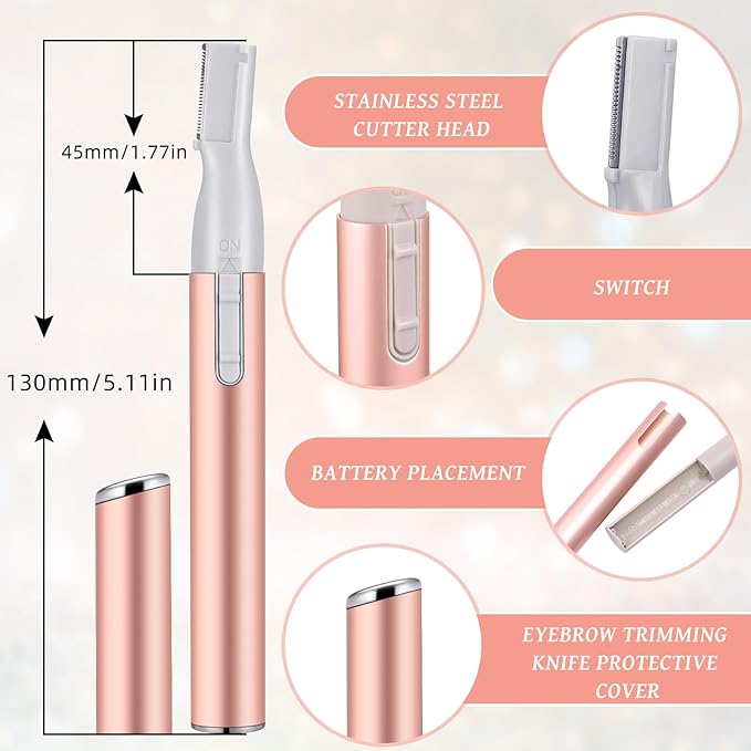 Chumia 2 Pcs Electric Eyebrow Trimmer Women Precision Face Razors Mini Shaver with Comb Christmas Women Gift Battery Operated Personal Epilator for Face Neck Fuzz Lips Leg(Gold, Light Pink)-Velvo Beauty