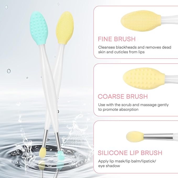 Unaone Lip Scrub Brush - 3 PCS Dual-ended Lip Scrubber Exfoliator and Silicone Lip Brush, 3-in-1 Silicone Lip Scrub Tool Lip Mask Applicator, Gentle Exfoliator & Applicator for Soft-Velvo Beauty