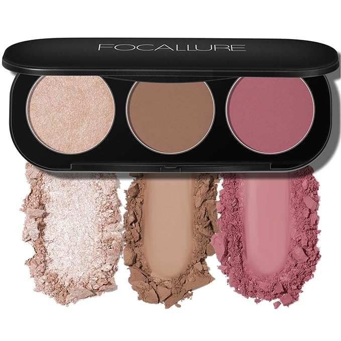 FOCALLURE Blush and Highlighter Palette,3 in 1 Contour Palette,Cruelty-Free Matte Bronzer Powder,Shimmer Illuminator Highlighters for a Glowing Look,#10-Velvo Beauty