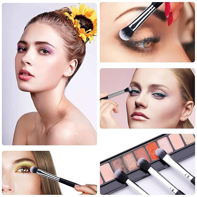 MSQ Eye Makeup Brushes 12pcs Eyeshadow Makeup Brushes Set with Soft Synthetic Hairs & Real Longer Wood Handle for Eyeshadow, Eyelash,Eyebrow, Eyeliner, Blending, Conclear(Black)-Velvo Beauty