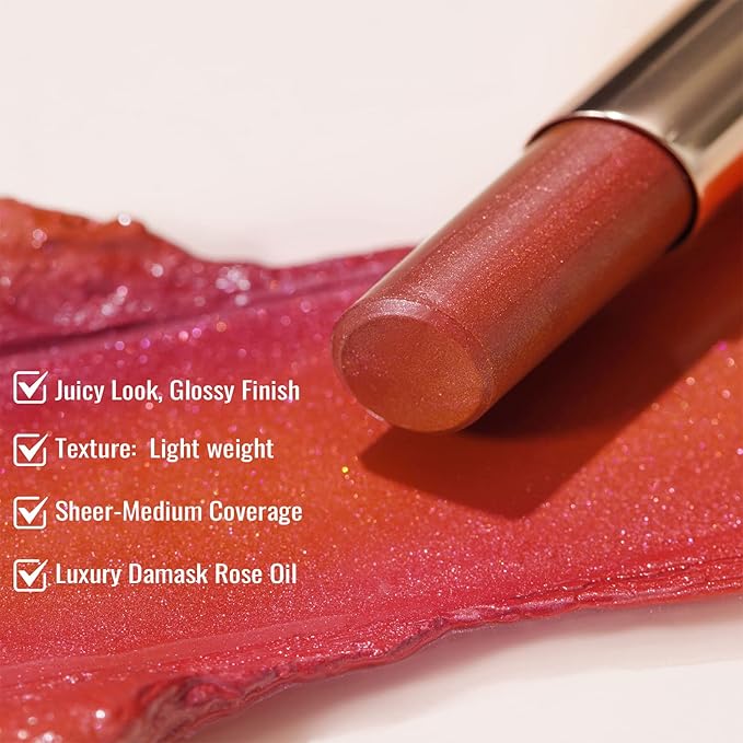 Oulac Moisture Shine Bright Red Lipstick - 2 in 1 Shimmer Lipstick & Lip Balm, Juicy & Glossy Finish, Long Lasting Hydrating, Smooth for Dry, Cracked and Chapped Lips, Vegan 2.2g/0.07oz (S01)-Velvo Beauty