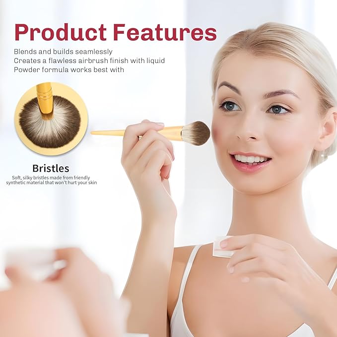8pcs Gold Makeup Brush Set for All Skill Levels Easy Clean Soft Lint Free Brushes Travel Friendly Kit Foundation Powder Eyeshadow Blush Contour-Velvo Beauty