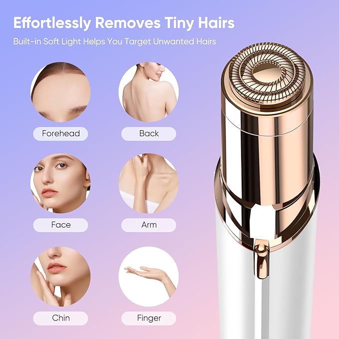 Facial Hair Remover for Women- as Seen on TV Painless Face Shaver -Mini Hair Remover, Electric Razor Shaver Portable Bikini Epilator for Lips, Chin, Armpit, Peach Fuzz, Fingers, Neck, Cheek (White-Velvo Beauty