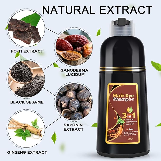 Dark Brown Hair Dye Shampoo 3 in 1 for Gray Coverage for Women Instant Natural Hair Color Shampoo Semi Permanent 500ML - Champu Para Canas Mujer-Velvo Beauty