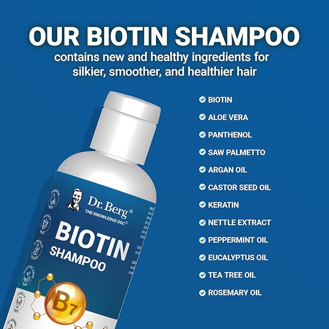 Dr. Berg Biotin Shampoo for Men & Women (Improved High-Performance Formula) - Independently Tested & Certified Paraben- Sulfate- & Silicone-Free - Infused w/Biotin, Argan Oil & Botanicals - 8 Fl oz-Velvo Beauty