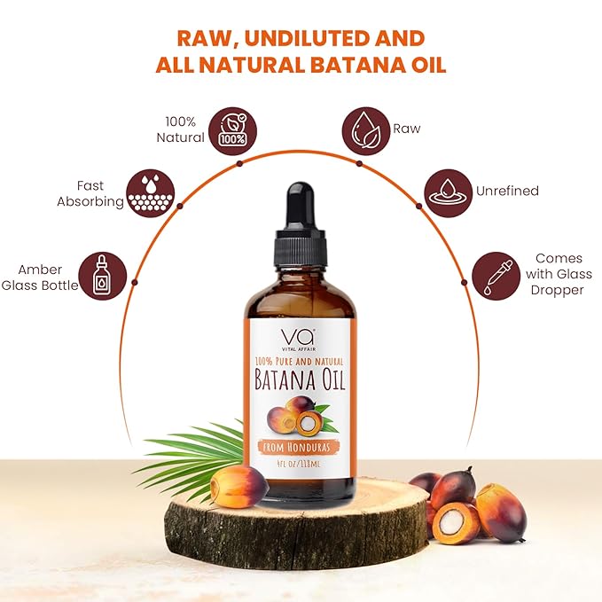 Batana Oil-Hair Growth Oil-4 Fl Oz-Glass Bottle-Cold Pressed-100% Raw-Dr Sebi Recommended-Essential Nutrients-For Women & Men-Velvo Beauty
