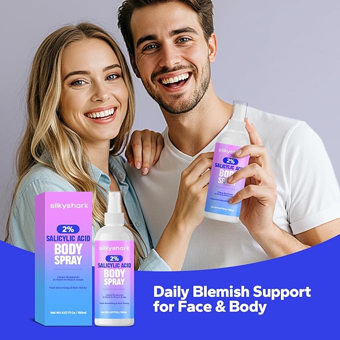 Salicylic Acid Spray (5.07 Fl Oz), 2% Salicylic Acid Body Spray, Body Acne Treatment for Bacne, Blackheads & Blemishes, Back & Chest Acne Spray for Face & Body, 360° Mist for All Skin Types-Velvo Beauty