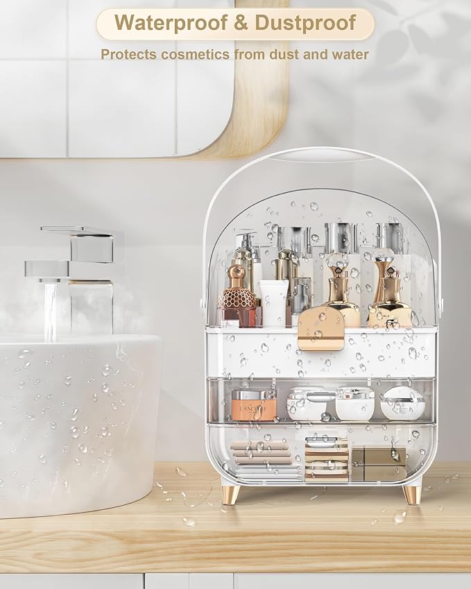 Makeup Organizer, Skincare Holder Bathroom Counter Organizer, Storage Box Cosmetic Display Cases, Teen Girl Gifts Trendy Stuff Make up Organizers for Vanity, Dresser, Countertop (Rose Gold)-Velvo Beauty