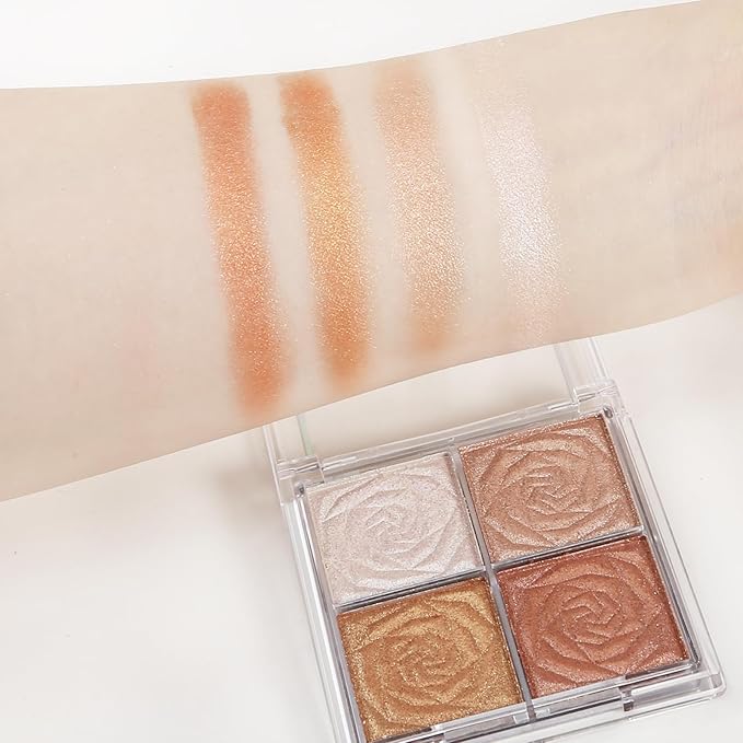 Boobeen Blush and Highlighter Palette- 4-color Metallic Shimmer Shadow Powder, Illuminator Makeup Set for Shading, Highlighting & Defining the Face-Velvo Beauty