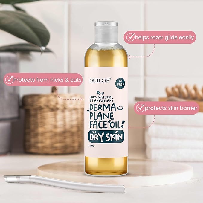 Dermaplane Kit for Women with Dry Skin - Face Shaving Oil and Razor Set - Non Comedogenic, Fragrance Free, Natural and Lightweight by Ouiloe-Velvo Beauty