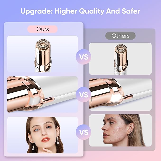 Facial Hair Remover for Women- as Seen on TV Painless Face Shaver -Mini Hair Remover, Electric Razor Shaver Portable Bikini Epilator for Lips, Chin, Armpit, Peach Fuzz, Fingers, Neck, Cheek (White-Velvo Beauty