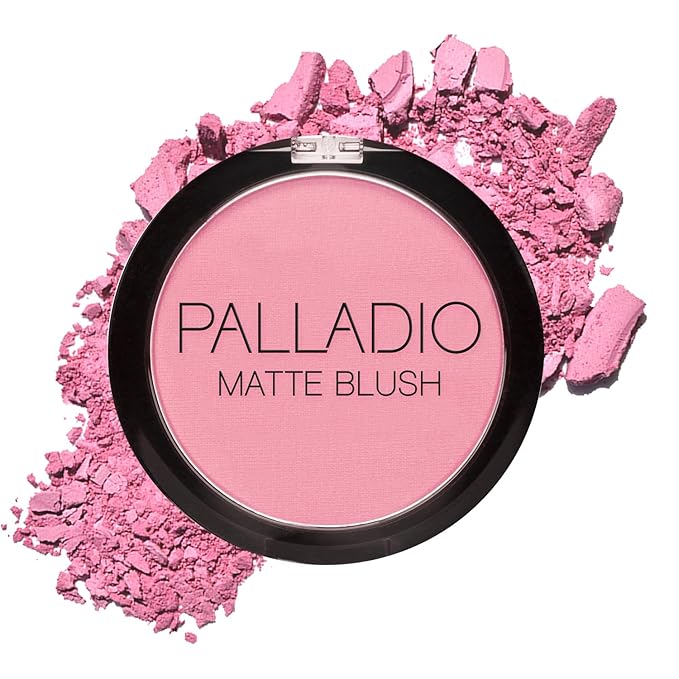 Palladio Matte Blush, Brushes onto Cheeks Smoothly, Soft Matte Look and Even Finish, Flawless Velvety Coverage, Effortless Blending Makeup, Flatters the Face, Convenient Compact, Berry Pink-Velvo Beauty