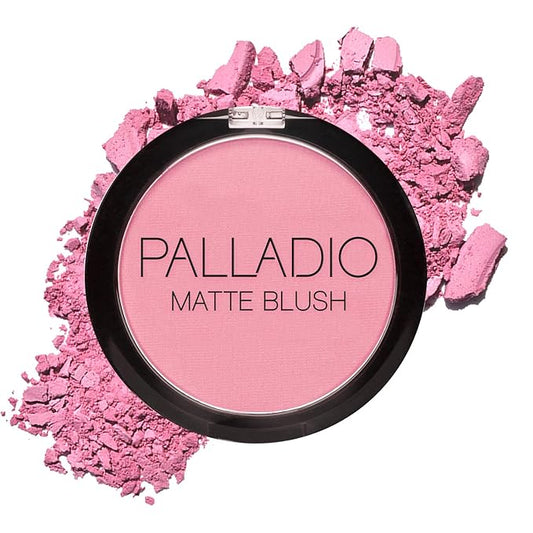 Palladio Matte Blush, Brushes onto Cheeks Smoothly, Soft Matte Look and Even Finish, Flawless Velvety Coverage, Effortless Blending Makeup, Flatters the Face, Convenient Compact, Berry Pink-Velvo Beauty