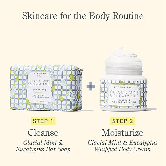 Beekman 1802 Glacial Mint & Eucalyptus Whipped Body Cream - 8 oz - Scented - Moisturizes, Soothes & Softens - With Coconut Oil & Mango Seed Butter - No Irritation - Good for Sensitive Skin-Velvo Beauty