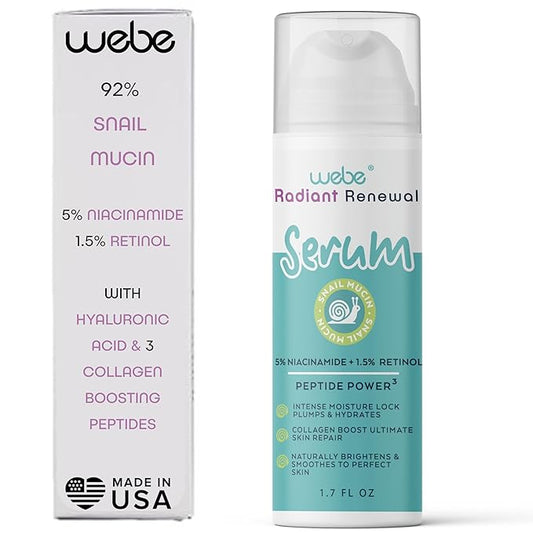 WEBE Naturals Snail Mucin Retinol 1.5% Radiant Renewal Serum | Niacinamide 5%, Vitamin C, Peptide Booster, Hyaluronic Acid & Zinc PCA | Anti-Aging Plumping Intense Moisture Lock, Glowing Smooth Skin-Velvo Beauty