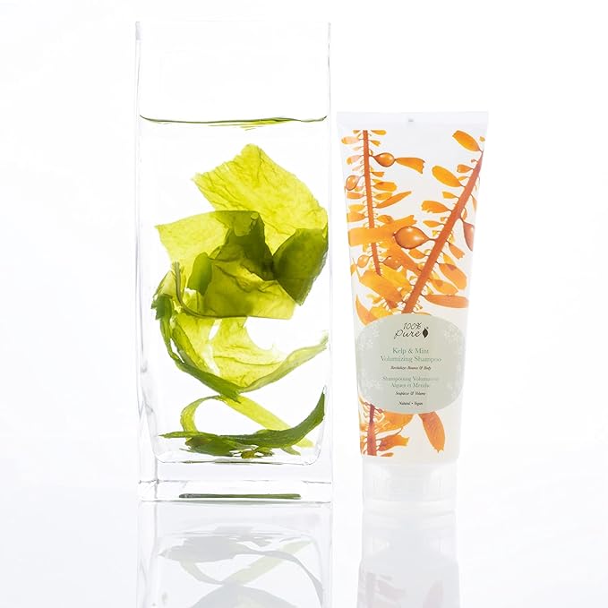 100% PURE Kelp & Mint Volumizing Shampoo Purifying Hydration & Deep Detox - Botanical Body Boost for Dry, Damaged Thinning Hair, Promotes Healthy Growth for Women & Men - Sulfate Free - 8 Fl Oz-Velvo Beauty