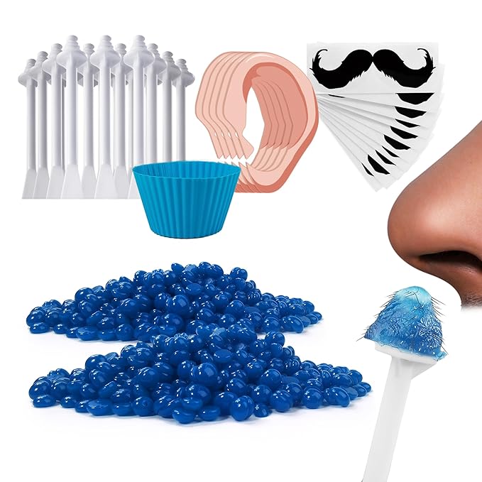 Nose Wax Kit for Men Nose Waxing, 100g Wax 30 Applicators Ear wax kit Hair Removal for Men and Women,Safe Quick Painless Nasal Waxing,10 Mustache Patch 10 Ears Guards,15-20 Uses-Velvo Beauty