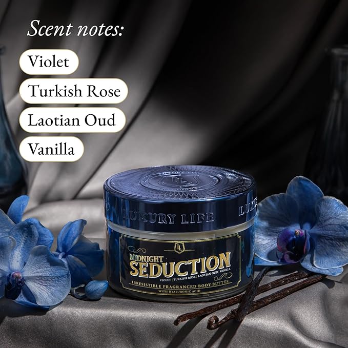 LUXURY LIFE Bed Butter - Scented, Luxurious Body Butter With All-Natural Hyaluronic Acid For Soft, Glowing, Hydrated Skin For Men & Women - Suitable For All Skin Types (Midnight Seduction, 5 oz)-Velvo Beauty