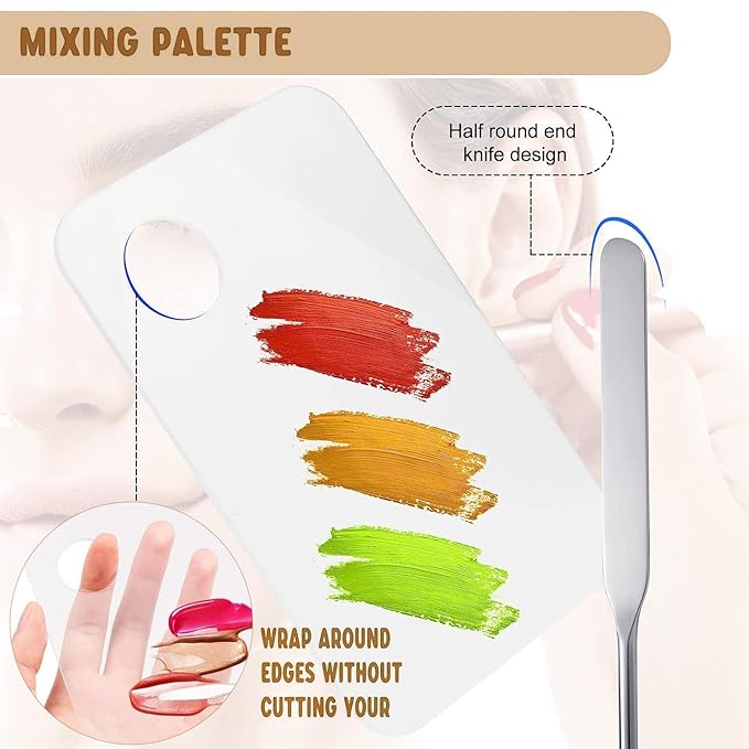Makeup Spatula and Makeup Palette, Stainless Steel Foundation Palette & Tiny Spatula Tool for Nail, Art, Eye Shadow, Eyelash, Face Makeup (Acrylic Palette)-Velvo Beauty