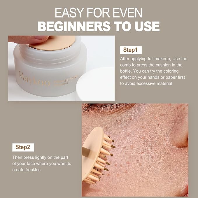 Freckle Stamp Natural Like Freckle Pen Makeup Fake Freckles Cushion Waterproof Long Lasting Quick Dry, Get Sun-kissed Stars Makeup Freckle in One Press, Chestnut, 15g-Velvo Beauty