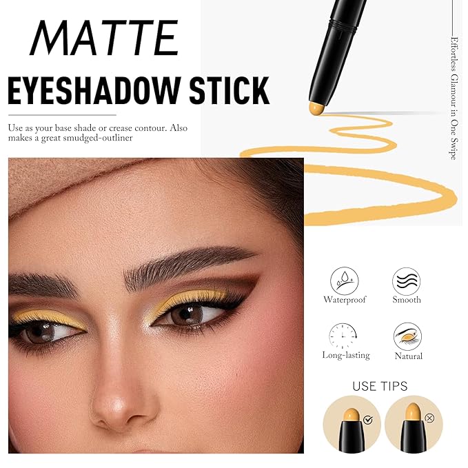 Eyeshadow Stick Matte Eye Shadow Pencil Cream to Powder Eye Brightener Crayon Long-Lasting Crease-Proof Neutral Eyeshadow Buildable Blendable High Pigmented Eye Liner Makeup for Women, 7 YELLOW-Velvo Beauty