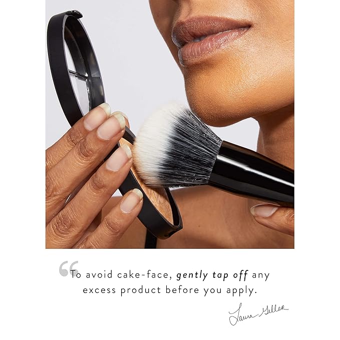 LAURA GELLER Full Face Powder Makeup Brush with Wooden Handle in Midnight Black – Foundation, Setting Powder, Blush, Bronzer, Highlighter and Luminizers – Sheer, Even Application and Blending Makeup-Velvo Beauty