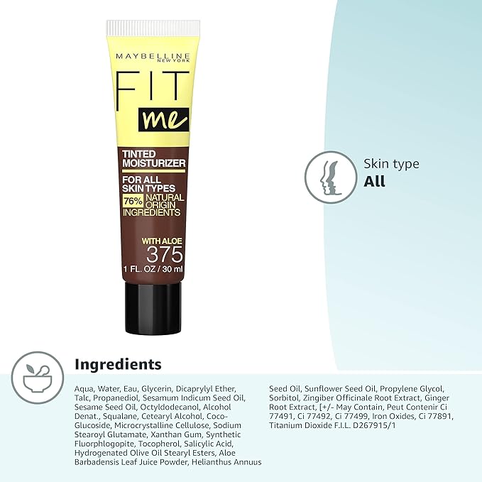 Maybelline Fit Me Tinted Moisturizer, Natural Coverage, Face Makeup, 375, 1 Count-Velvo Beauty