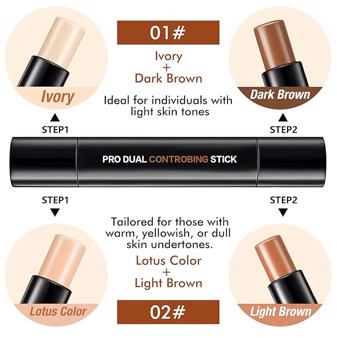 4 Colors Cream Contour, Stick Palette, Contouring Concealer, Stick Primer, Face Makeup Kit for Beginners, Cream Concealer and Highlight Stick(#1+2)-Velvo Beauty