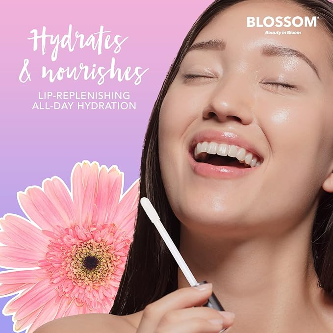 Blossom Moisturizing and Hydrating Shimmer Sparkle Lip Oil with Olive Oil + Grape Seed Oil, Infused with Real Flowers, 3g, Mango-Velvo Beauty