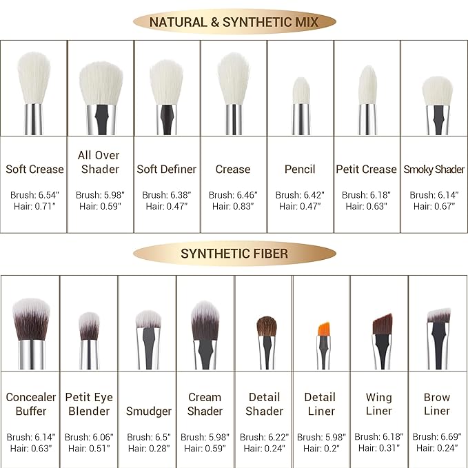 Jessup Small Eye Makeup Brush Set Professional 15pcs White/Silver Premium Natural-synthetic Eye Shadow Blending Concealer Eye & Brow Liner Brushes, T237-Velvo Beauty