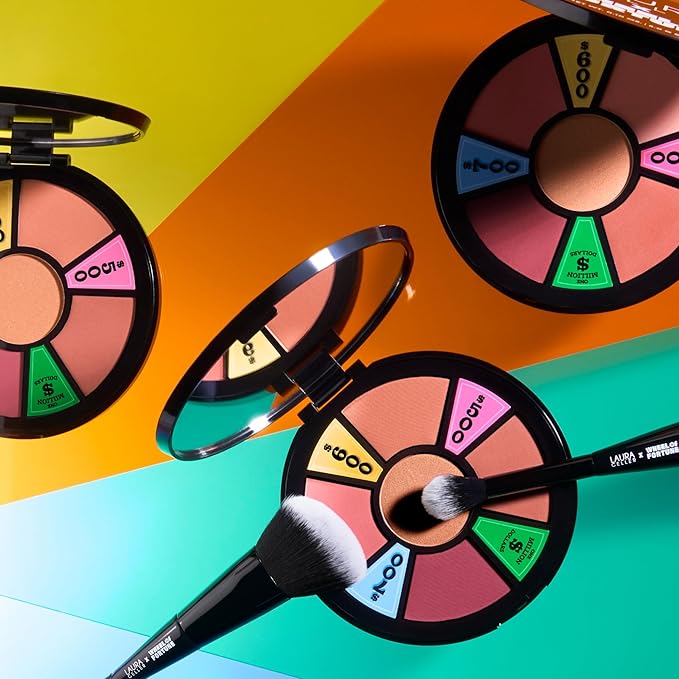 LAURA GELLER NEW YORK Wheel fo Fortune Eye and Cheek Palette Kit - Prizewinnig Eyes Eyeshadow Palette + Face the Day Blush Palette + Dual-Ended Brush-Velvo Beauty