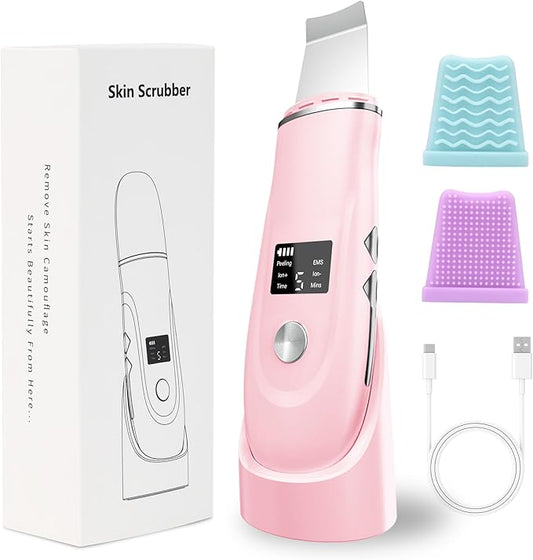 Skin Scrubber Facial Spatula - 4-in-1 Deep Cleansing Tool for Pore Extraction, Fast Charging Dock Blackhead Remover Face Spatula for Facial Skincare Women Gift (Pink)-Velvo Beauty