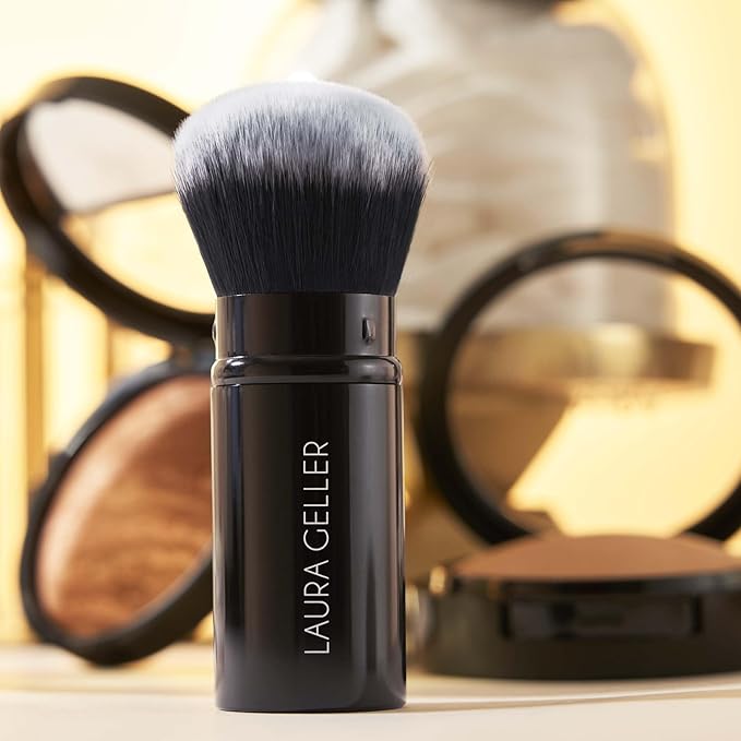 LAURA GELLER NEW YORK Laura's Must-Haves Kit 3pc: Baked Balance-n-Brighten Powder Foundation, Sand + Spackle Skin Perfecting Makeup Primer, Hydrate + Airbrush Round Kabuki Brush-Velvo Beauty