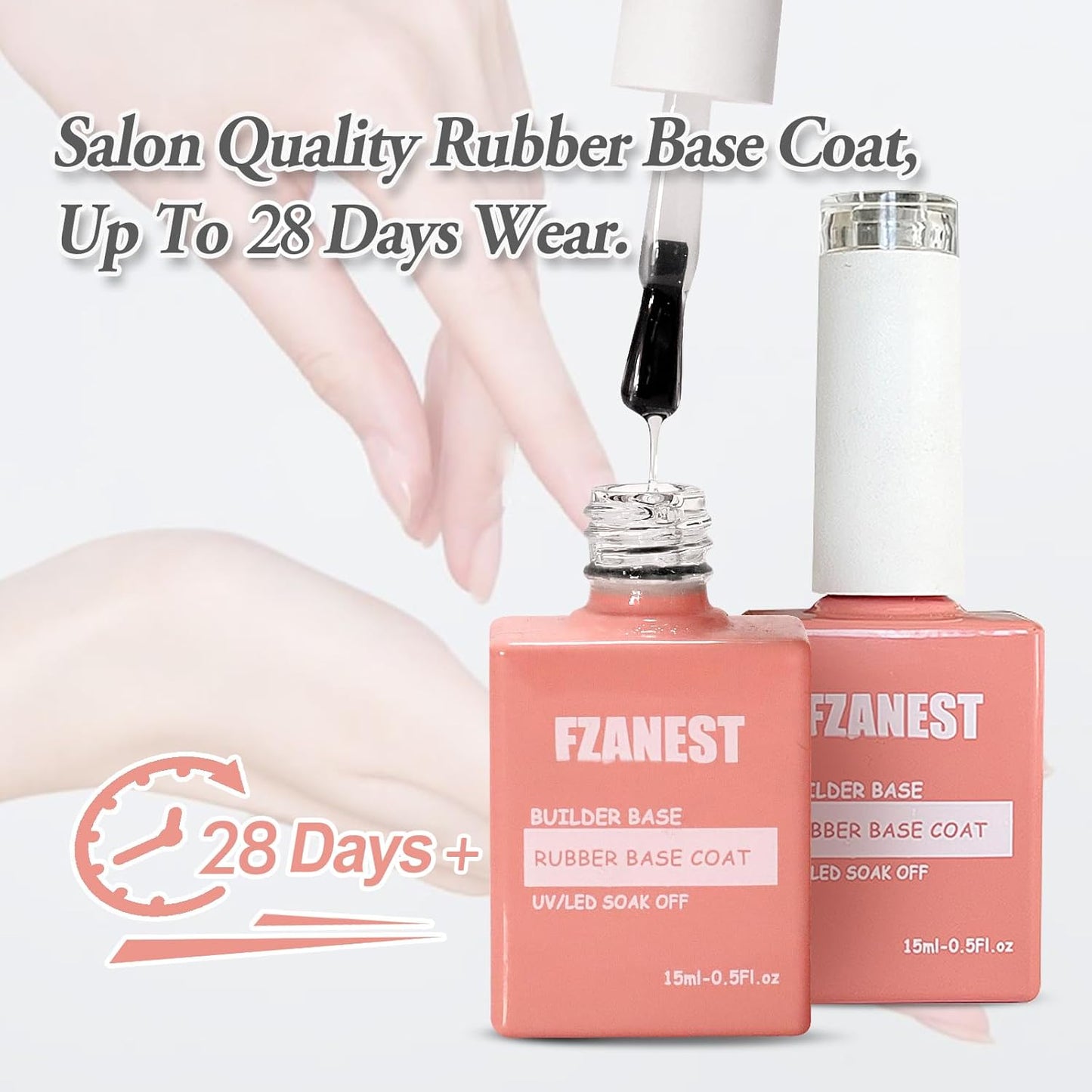 FZANEST Hema Free Rubber Base Builder Gel For Nails, Rubber Base Coat for Nail Strengthen Apex Building Extension Long Lasting Protect in A Bottle Soak Off UV LED Clear Gel Nail Polish-Velvo Beauty
