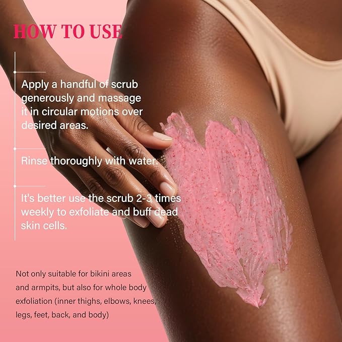 Bikini Area Exfoliator with 10% AHAs BHA & Vitamin C, Exfoliating Body Scrub for Ingrown Hair and Underarm Bumps, Dark Spots, Moisturize Brighten Soothe & Even Skin Tone, Sensitive Skin Safe, 7.76 oz-Velvo Beauty