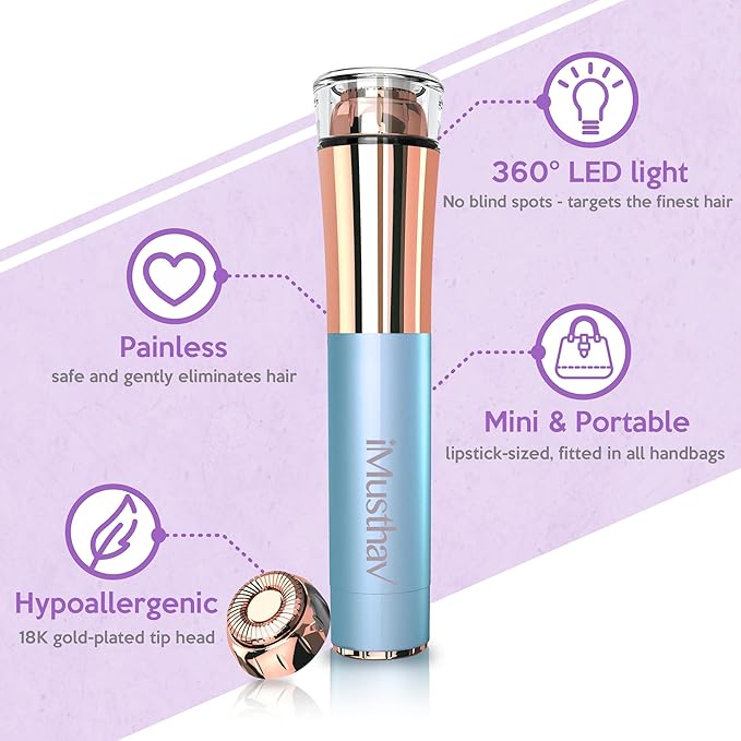 Portable Flawless Facial Hair Remover for Women – Painless, Fast & Precise Flawless Electric Razor & Epilator for Face, Lips, Chin Hair Removal – 18K Gold-Plated, 360° LED Light-Velvo Beauty