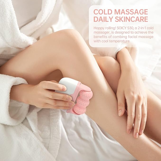 Ice Roller for Face with Gua Sha, Travel ice Roller Cold Therapy Tools, Cold Facial Ice Roller Massager for Eye Puffiness, Migraine, TMJ Pain Relief & Minor Injury (Pink)-Velvo Beauty