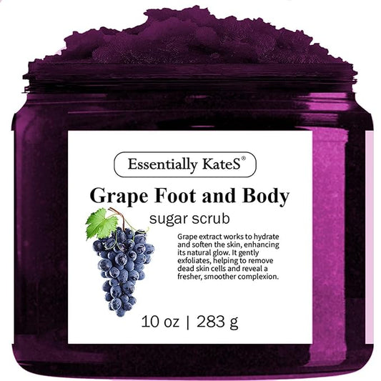 Grape Body & Foot Scrub 10 oz - Improves the elasticity and firmness of skin - Removes dead skin cells, and tighten and tone skin - The best stocking stuffer.-Velvo Beauty