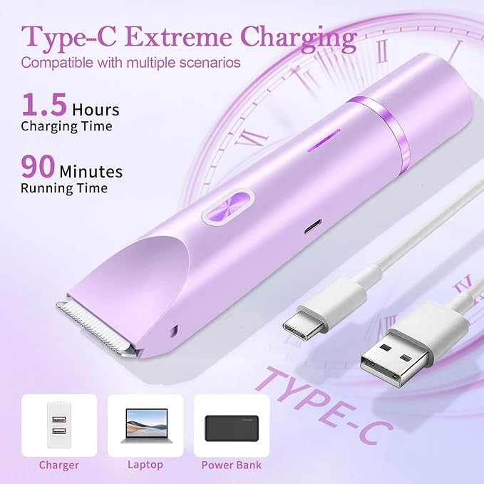 Dermave Bikini Shaver 2.0, 2025 New Glow Aura Bikini Trimmer for Women, 2 in 1 Dual Head Electric Razors for Women, IPX7 Waterproof Wet & Dry Electric Shaver, Portable Body Shaver (Purple)-Velvo Beauty