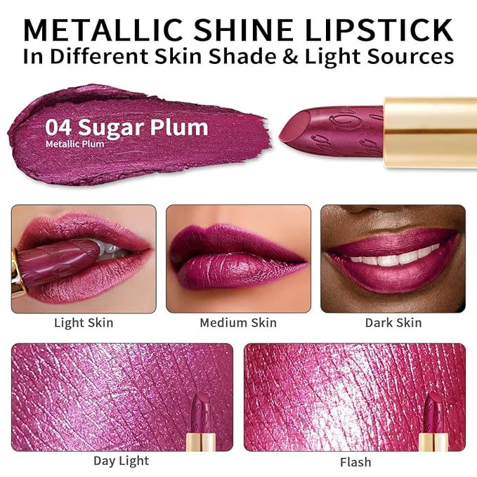 Oulac Purple Lipstick for Women with Metallic 3D Shine Lightweight Hydrating Formula, High Impact Lip Color, Vegan Beauty, Full Coverage Lip Makeup, Christmas Gifts for Women, Sugar Plum (04)-Velvo Beauty