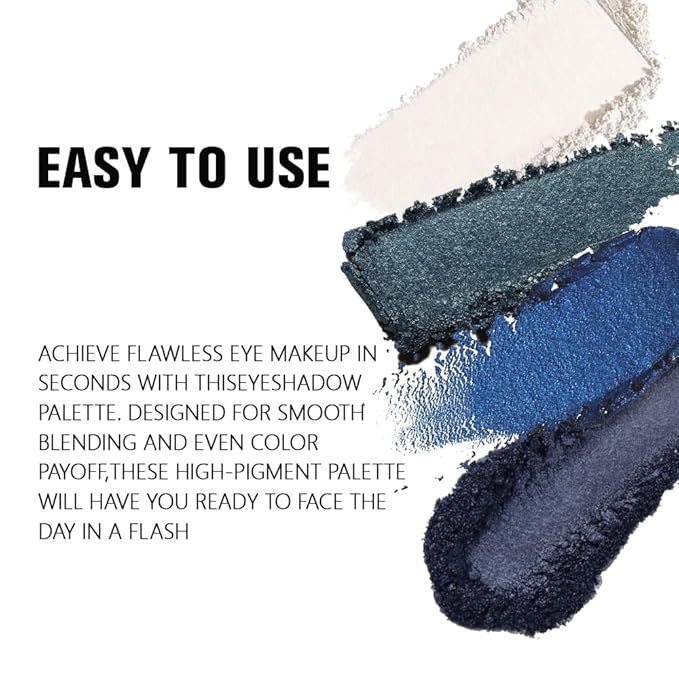 evpct Eyeshadow Quad Palette, White Cyan Royal Dark Blue Green Glitter Shimmer Metallic Matte High Pigment Mini Eye Shadow Palette Makeup for older Women, Smudge Proof Vegan Cruelty-free Night Mayhemt-Velvo Beauty