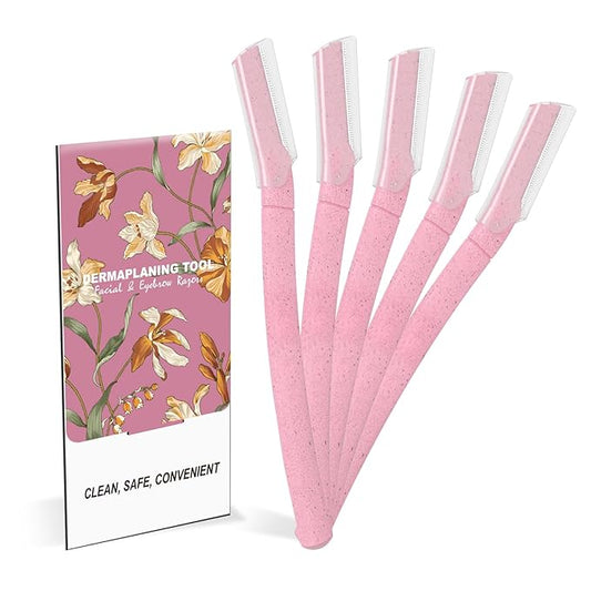 Dermaplane Razor, Face Razors for Women, Dermaplaning Tool for Women Face, Remove Facial Hair and Perfectly Shape Brows, with Protective Cover, 5 Count, Pink-Velvo Beauty
