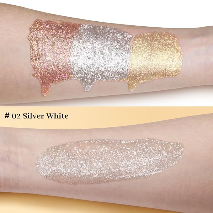 UCANBE Highlighter Makeup Drops Body Glitter Dewy Liquid Face Glow Shimmer for Women Holographic Luminizer Sparkles for Face (Silver Fairy White - 02)-Velvo Beauty