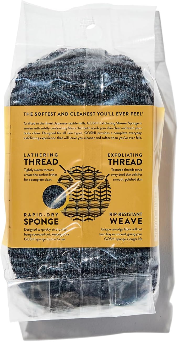 GOSHI Exfoliating Shower Sponge - Rip-Resistant, Rapid-Drying Exfoliating Bath Sponge for All Skin Types - Grey - Made in Japan-Velvo Beauty