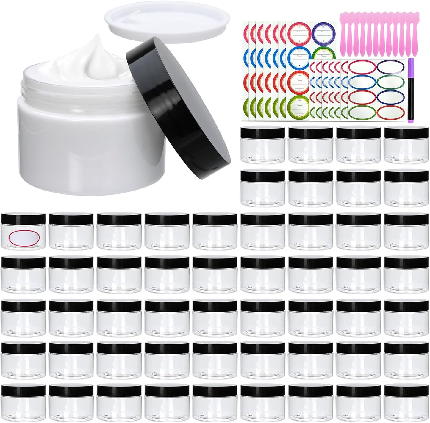 54 Pack 4oz Plastic Containers with Lids, Jars with Lids, Great for storing,lip balms, creams, ointments, cosmetics, samples-Velvo Beauty
