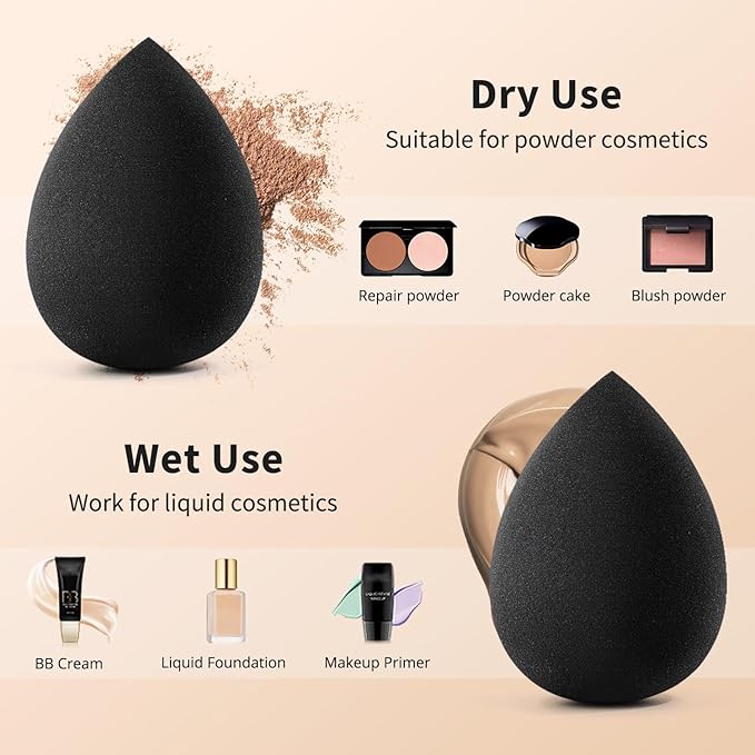 BEAKEY Makeup Sponge Set, 5 Pcs Foundation Blending Sponge, Beauty Sponges Flawless for Liquid, Cream, and Powder, Latex-Free and Vegan Boun Boun Sponges, Makeup Sponges Black-Velvo Beauty