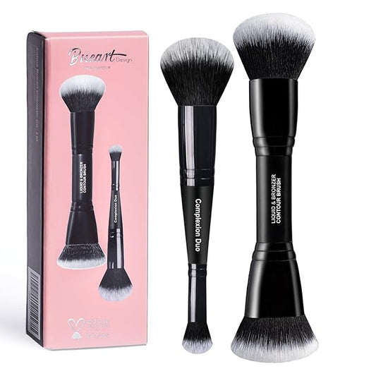 Bueart Design Complexion Duo Brush and Liquid & Bronzer Contour Makeup brushes set with ultra-soft dense hair Double-ended for Foundation Liquid Cream Concealer,Vegan and Cruelty-Free,M18-Velvo Beauty