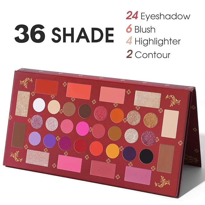 UCANBE Eyeshadow Makeup Palette, 36 Color Matte Shimmer Glitter Eye Shadow Highlighter Contour Blush Powder, High Pigmented Long Lasting Waterproof Pallet for Weddings, Celebrations & Daily Use-Velvo Beauty