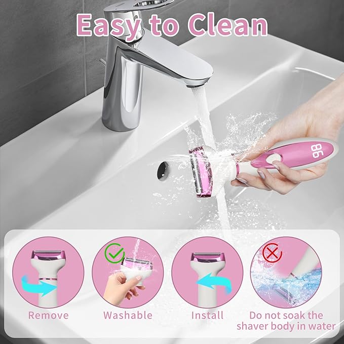 Electric Razor for Women Men,4 in 1 Painless Ladies Wet & Dry Body Razors and Facial Hair Remover,Rechargeable Led Display Hair Removal Kit for Nose Face Body Leg Bikini Arm Hair (Pink)-Velvo Beauty
